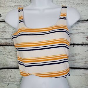 Rue21 Women’s Striped Cropped Tank Top Size Large Yellow Blue White Stretch
